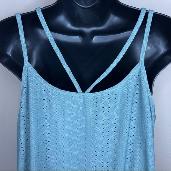 LARGE GREEN LACE STRETCH TANK FLOWY BOHO CASUAL - Picture 4 of 12